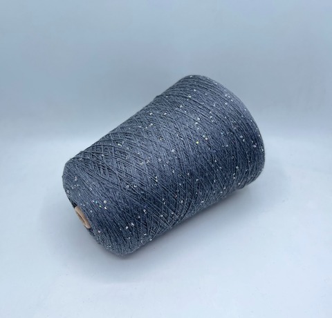 Бобинная пряжа (пр.Италия).art-Merino paillettes 380м/100гр, 96% меринос, 4% Пайетки(3мм)(полиэстер), цвет-Серый+пайетка голографик, арт.31524