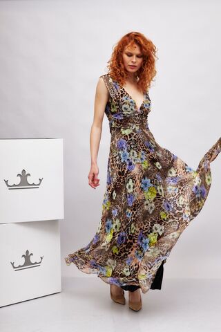 Liu Jo Платье -макси из шелка с вискозой в леопардовый узор с цветами