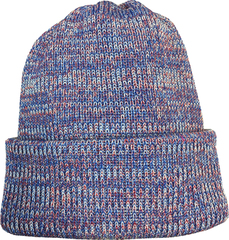 Зимняя однотонная объемная двухслойная шапочка бини, можно носить с отворотом и без, длина изделия ок. 35 см. Цвет - красно-сине-белый меланж.