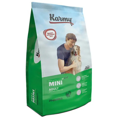 Сухой корм Karmy Mini Adult, для взрослых собак мелких пород, с индейкой, 2 кг