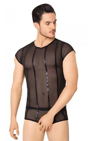 Соблазнительный костюм-сетка в тонкую полоску из wet-look материала - SoftLine Men s collection 4608