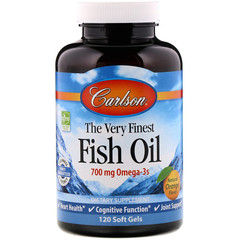 Carlson Labs, Самый лучший рыбий жир, натуральный апельсиновый вкус, 700 мг, 120 мягких таблеток