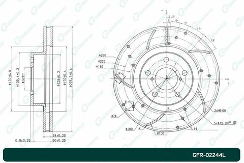 Диск тормозной перфорированный вентилируемый G-brake GFR-02244L левый