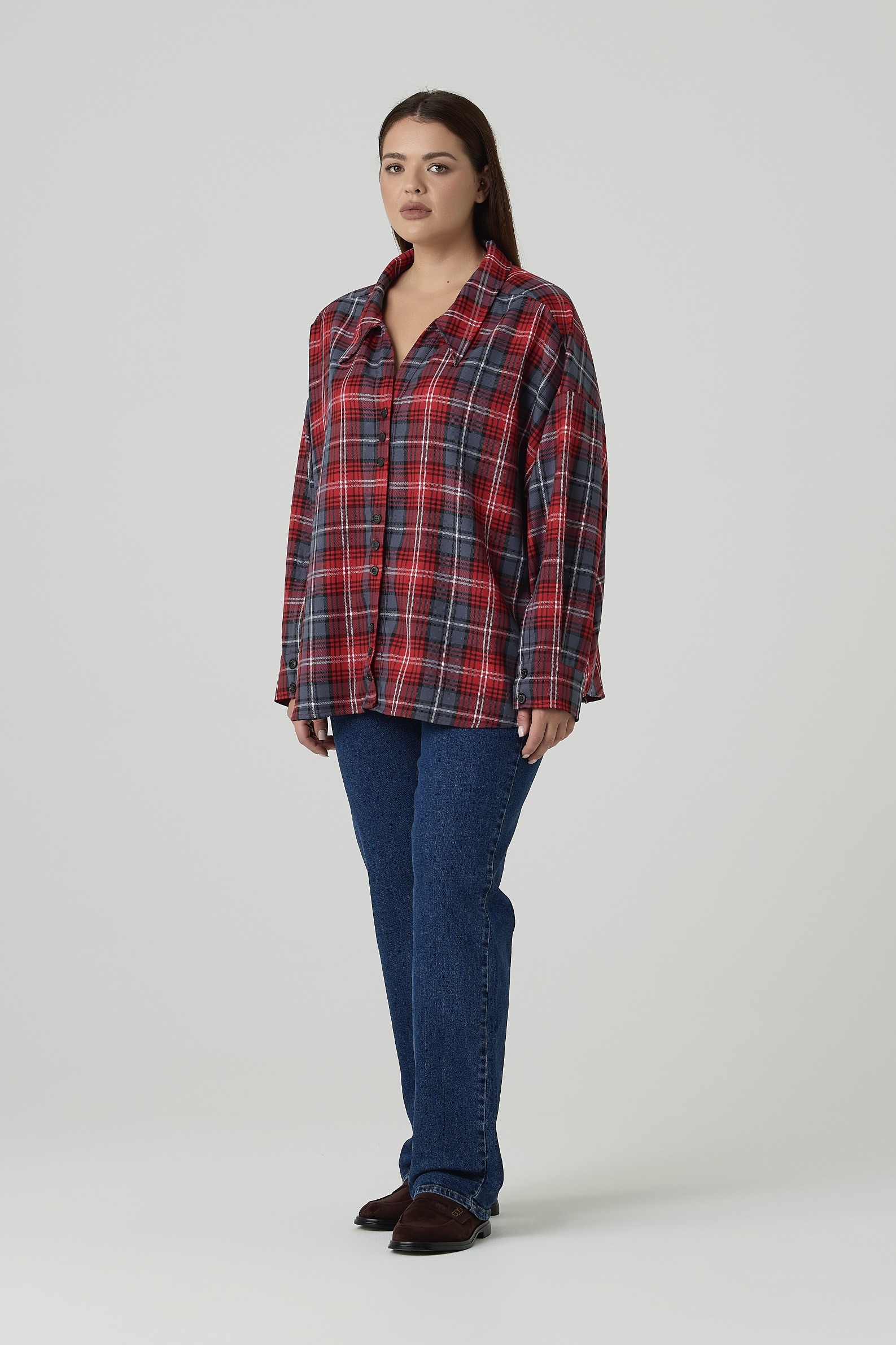 Рубашка оверсайз в клетку, красный