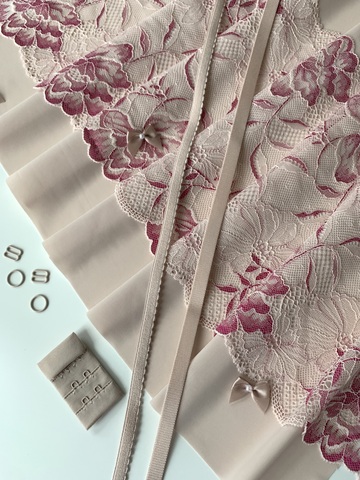 Кружево эластичное пыльно-розовое/фуксия 21 см