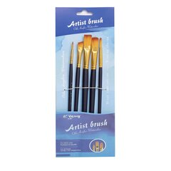 
          Набор кистей Yalong, 5 шт, нейлон, круглые №2, №4, плоские №6, №10, №12, деревянная ручка, блистер, европодвес.