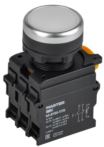 Кнопка с подсвет. и фикс. d=22мм 1NO+1NC белая MASTER IEK