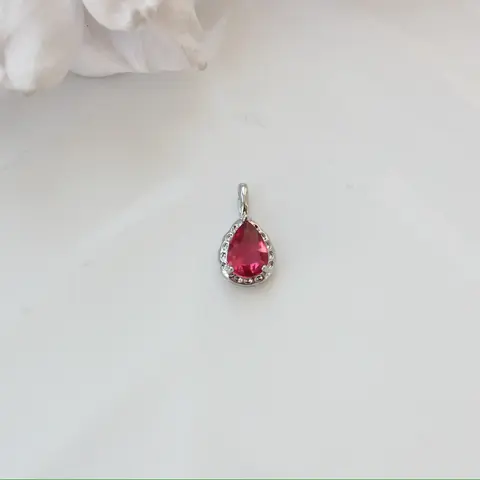 Подвеска Капля с ярко-розовым фианитом, 15*8 мм, родий, П424