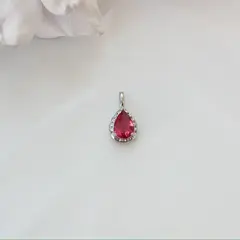 Подвеска Капля с ярко-розовым фианитом, 15*8 мм, родий, П424