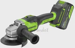 Угловая шлифовальная машина аккумуляторный Greenworks GD24AG, 24V, б/щет, 125 мм, 10500 об/мин, 1x4Ач, ЗУ, кор (3200207CUB)