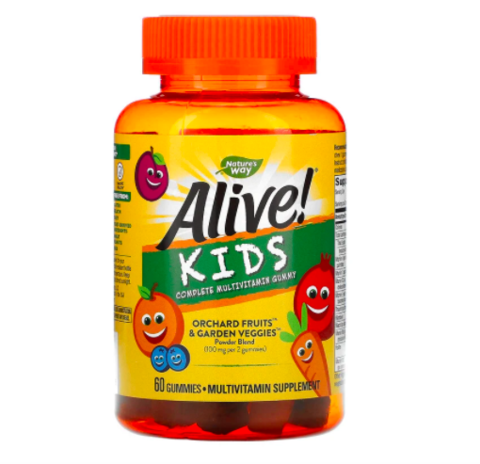Nature's Way, Alive! Мультивитамины для детей, вкус вишни, апельсина и винограда, 60 жевательных таблеток