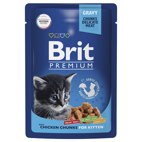 Влажный корм Brit Premium с цыпленок в соусе для котят 85 г (пауч Брит)