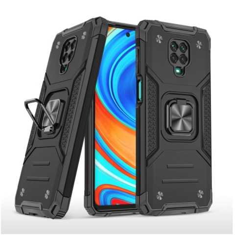 Противоударный чехол Strong Armour Case с кольцом для Xiaomi Redmi Note 9 Pro Max (Черный)