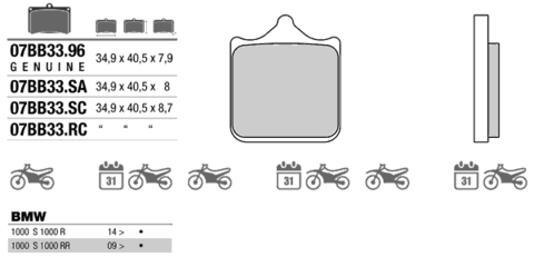 07BB33SA колодки тормозные 8 мм МОТО (FDB2255, FDB2120)