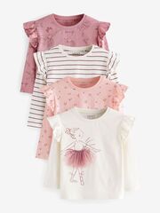 Лонгслив для девочки Next 409-058, 4 шт., Розовый, Молочный