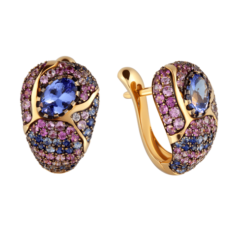 Серьги c Танзанитом, Розовыми и Голубыми Сапфирами, E0072-3/24