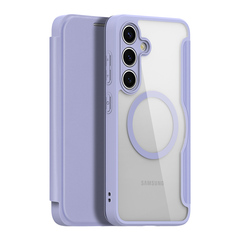 Прозрачный чехол книжка фиолетового цвета с поддержкой MagSafe от Dux Ducis для Samsung Galaxy S24+, серия Skin X Pro Series Case