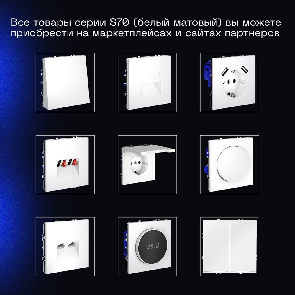 Выключатель с самовозвратом встраиваемый Voltum S70 двухклавишный 10А, (белый матовый) VLS020602