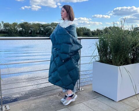 Дорожный плед-пончо пуховый 130х170 German Grass Travel Cape Plaid зеленый