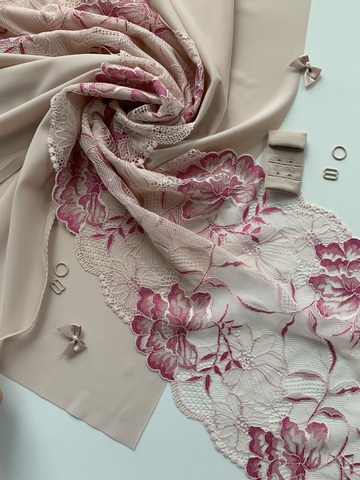 Кружево эластичное пыльно-розовое/фуксия 21 см