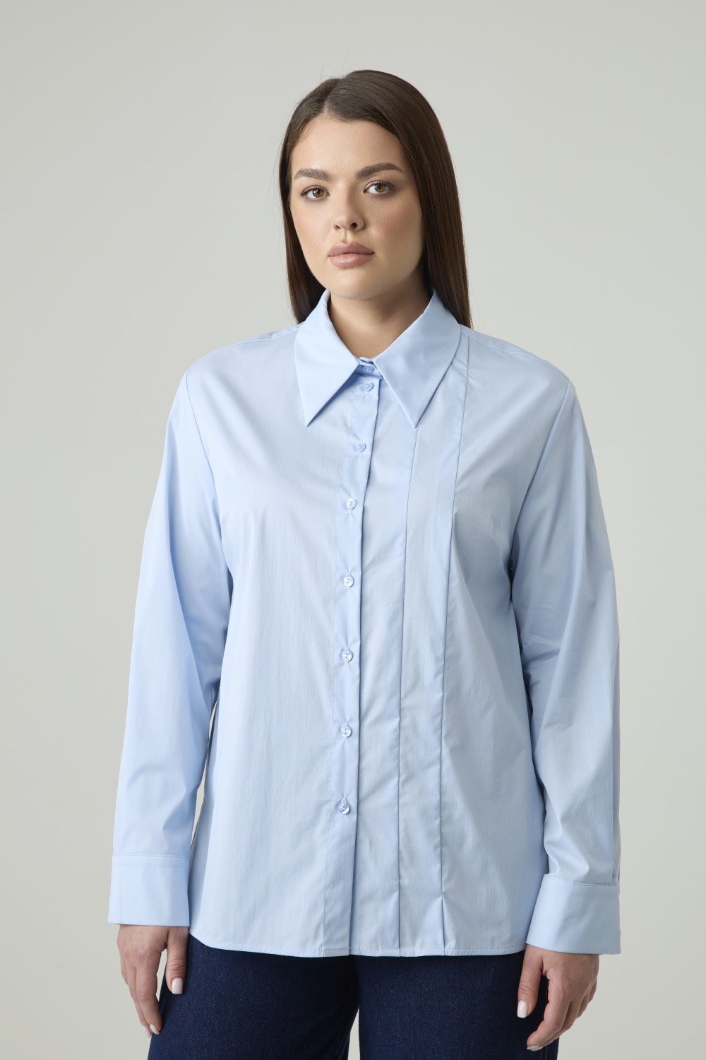 Рубашка со складками, голубая