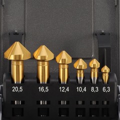 Набор зенковок 90° 6,3-20,5мм 3z HSSE-Co5 TiN 6шт H-Tools 795806EHT