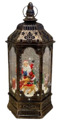 Новогодний декоративный маслянный фонарь, Дед Мороз с телефоном,Вращающиеся фигур.  музыкальный, 2 режима, USB,3*АА,