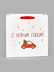 Пакет подарочный S квадрат, «Веселого Нового года», 22*22*11 см (Д*В*Ш), 1 шт.