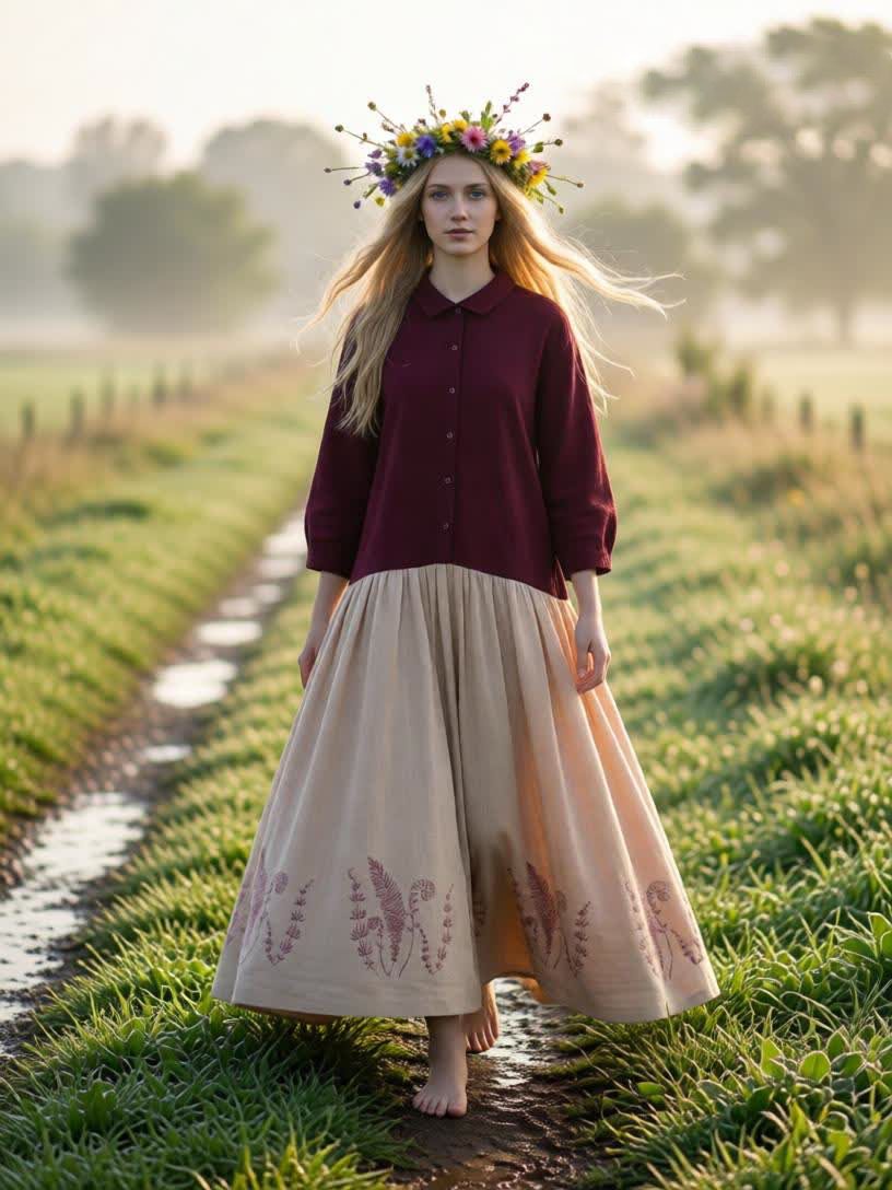 Уля. Платье комбинированное, асимметричное с вышивкой по низу PL-422607