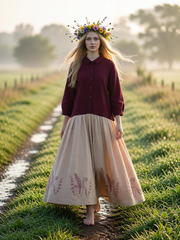 Уля. Платье комбинированное, асимметричное с вышивкой по низу PL-422607