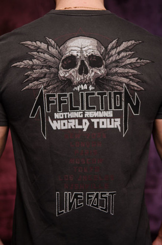 Affliction | Футболка двусторонняя мужская AC REMAINS A21371 обратная сторона принт на спине череп индейца