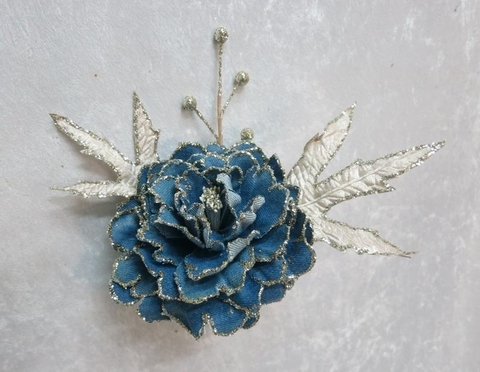 Цветок пион на клипсе 20см ChristmasDeLuxe premium collection синий