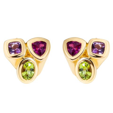 Серьги с Аметистом, Родолитом и Хризолитом, E0258-0/5