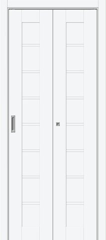 Межкомнатная дверь складная (книжка) Браво-20 глухая ПЭТ White Silk (белый матовый, без текстуры)