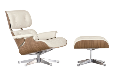 Кресло Eames Style Lounge Chair & Ottoman тепло-белая кожа/орех Premium U.S. version