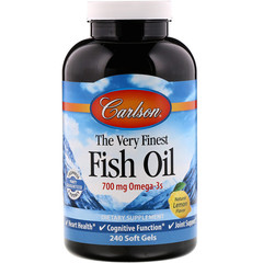 Carlson Labs, Рыбий жир с натуральным лимонным вкусом «The Very Finest Fish Oil», 700 мг, 240 мягких желатиновых капсул