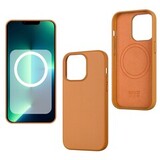Чехол из натуральной кожи (MagSafe + анимация NFC) Leather Case для iPhone 13 Pro (Золотисто-коричневый) с магнитом Premium
