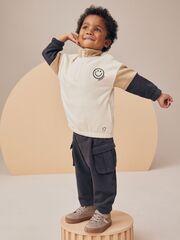 Толстовка на молнии и брюки карго в комплекте для мальчика Next N96-331, Серый, Бежевый