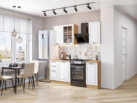 Прямая модульная кухня Дублин-04 Special White - Дуб Вотан 2140*1300*600