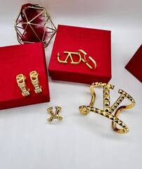 20129- Серьги Valentino с цирконами цвет желтое золото / серебро