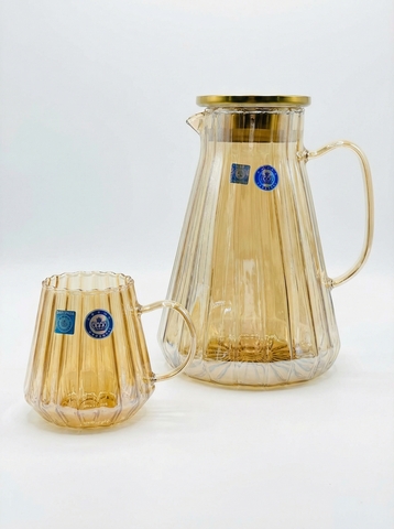 Набор графин 1700 мл и 6 кружек 370 мл - Золотистый - купить 1