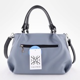 Сумка Саломея 607 гладкий серо-голубой + черный