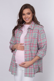 Рубашка для беременных и кормящих 18286 мятно-розовая клетка