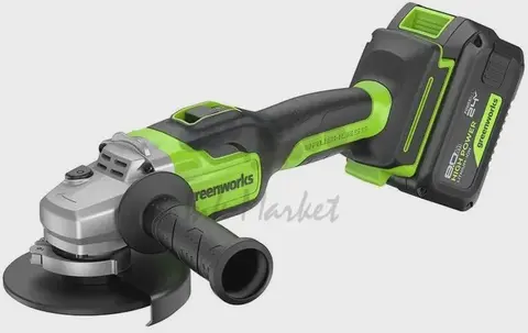 Угловая шлифовальная машина аккумуляторный Greenworks GD24AG, 24V, б/щет, 125 мм, 10500 об/мин, 1x8Ач, ЗУ, кор (3200207CUH)