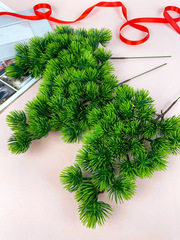 №2 Сосна, хвойная ветка искусственная, декор зимний, рождественский, набор 3 ветки, 39 см.