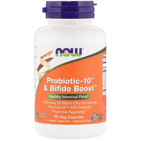 Now Foods, Probiotic-10 и Bifido Boost, 25 млрд, 90 растительных капсул