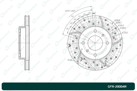 Диск тормозной перфорированный вентилируемый G-brake GFR-20004R правый