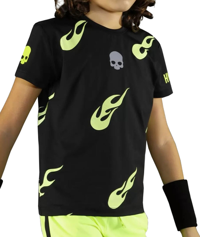Детская теннисная футболка Hydrogen Flames tech Tee - black/yellow fluo