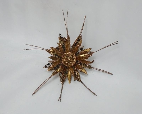 Цветок подсолнуха на клипсе 25см ChristmasDeLuxe premium collection коричневый