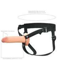 Телесный полый страпон на черных ремнях Hollow Silicone Strap-on - 17,8 см. - 